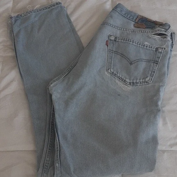 Levi's 501 Jeans Super Distressed Blue Denim Pants 34X32